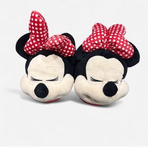 Disney Minnie Mouse Plush Slippers - Red, Black, and Cream